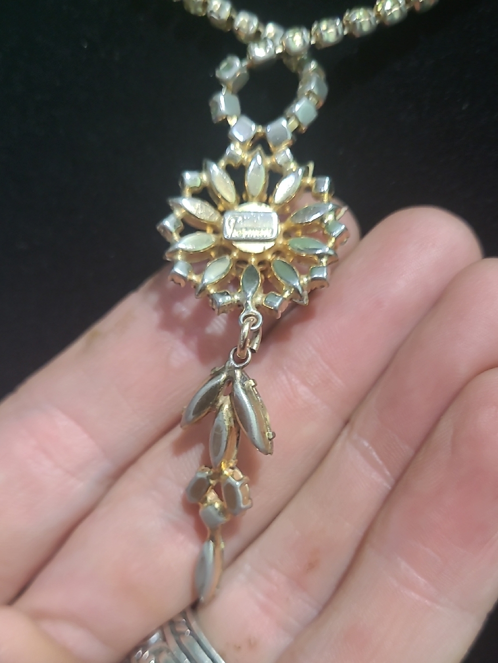 Elegant Sherman Gold-Tone Floral Crystal Rhinestone Pendant Necklace - Picture 6 of 14